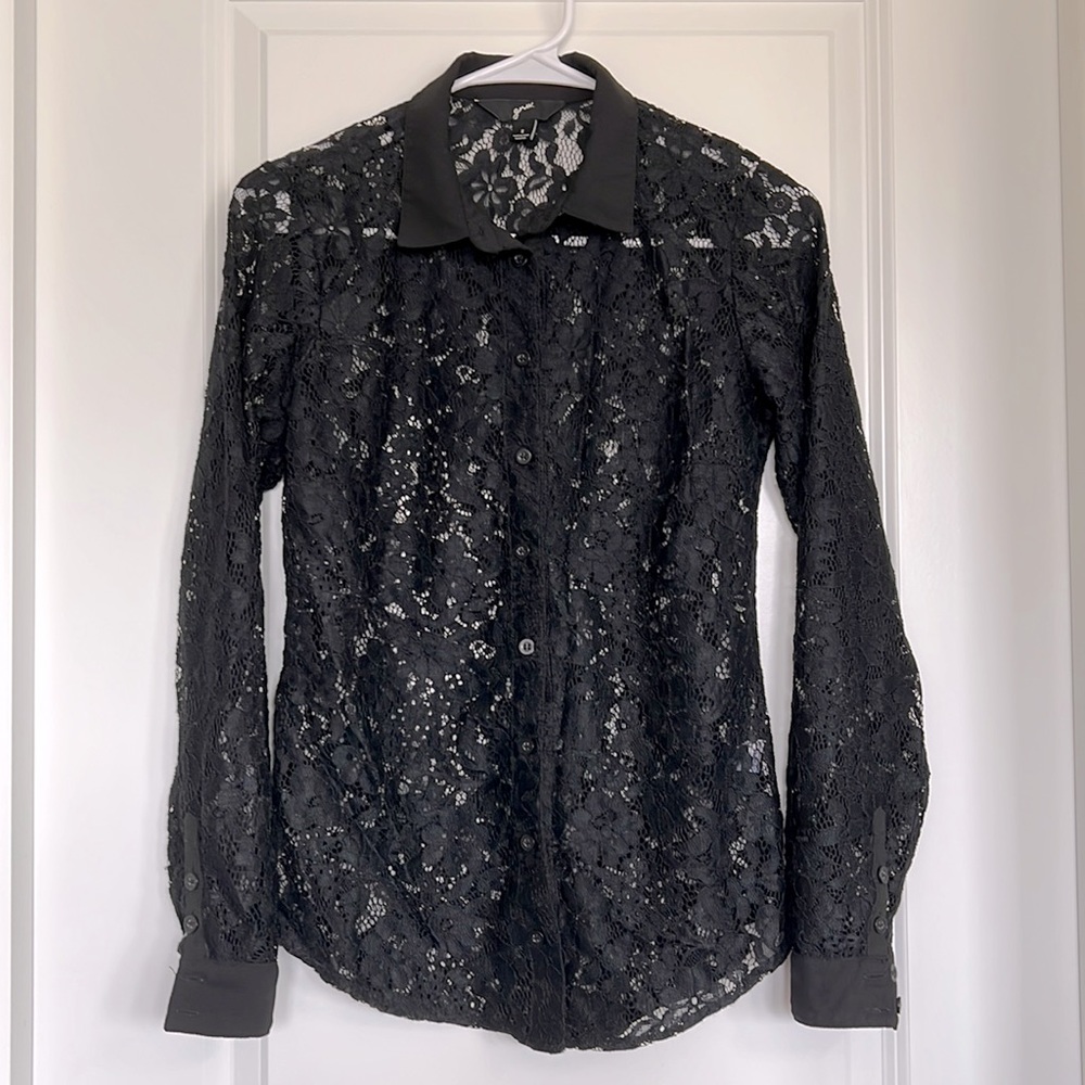 GNW Women’s Black Lace Button Down Dress Shirt Size‎ S